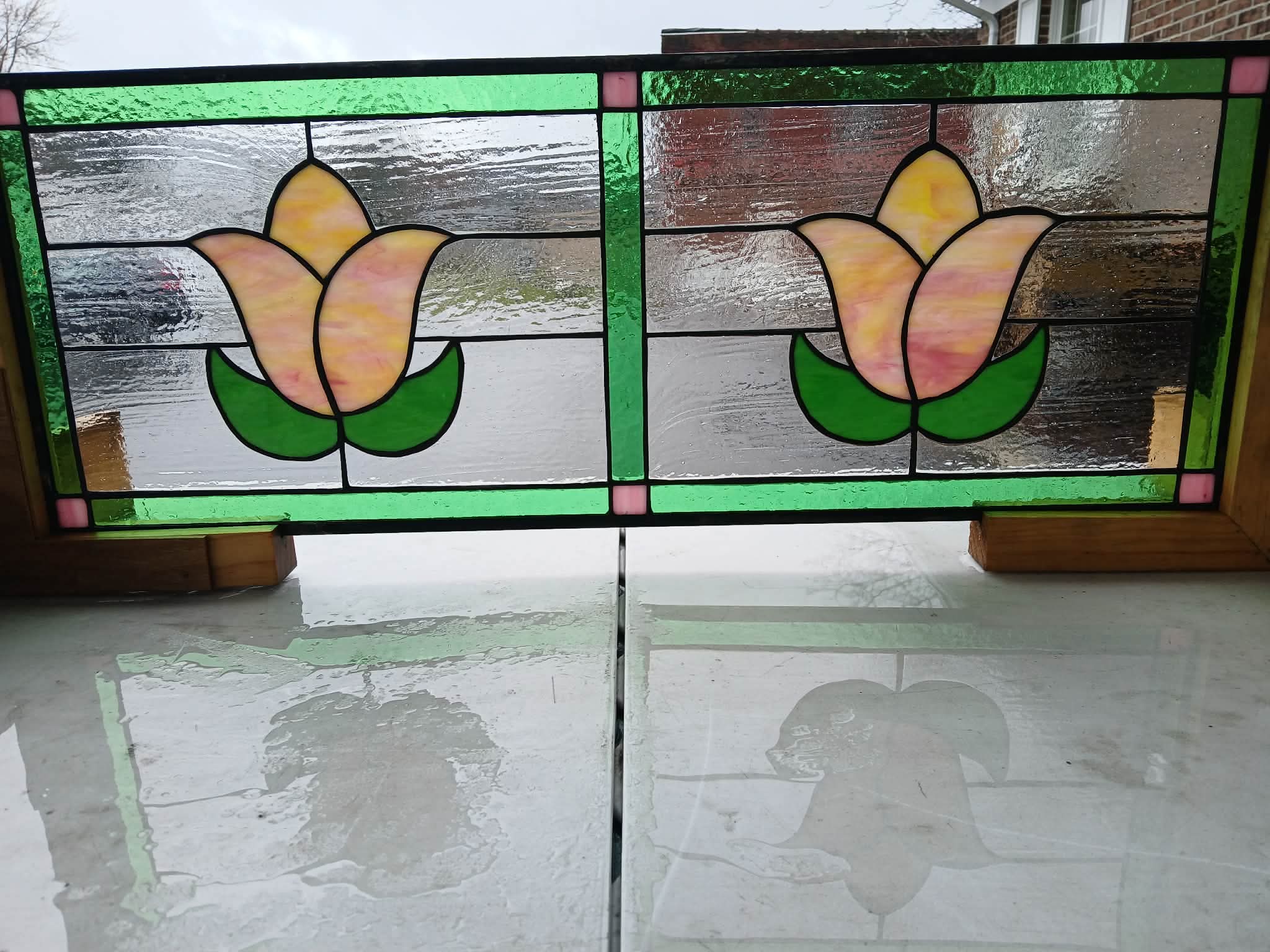 The Twin Tulips Stained Glass Window Transom - 321A - Image 10