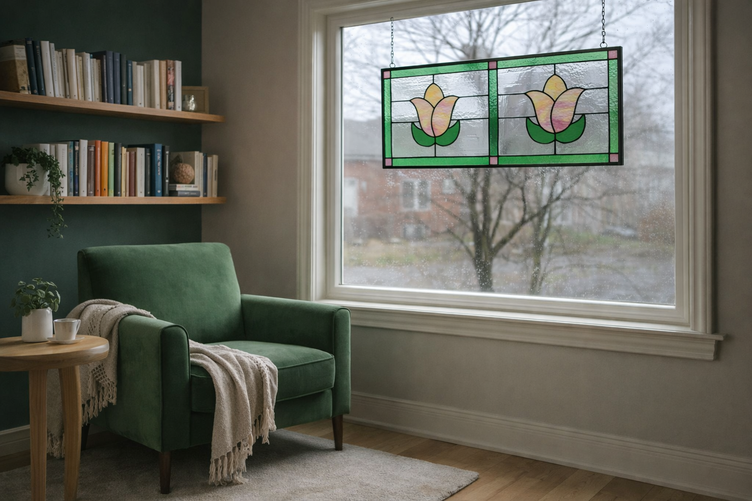 The Twin Tulips Stained Glass Window Transom - 321A