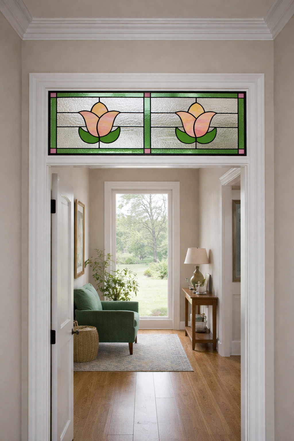 The Twin Tulips Stained Glass Window Transom - 321A - Image 8