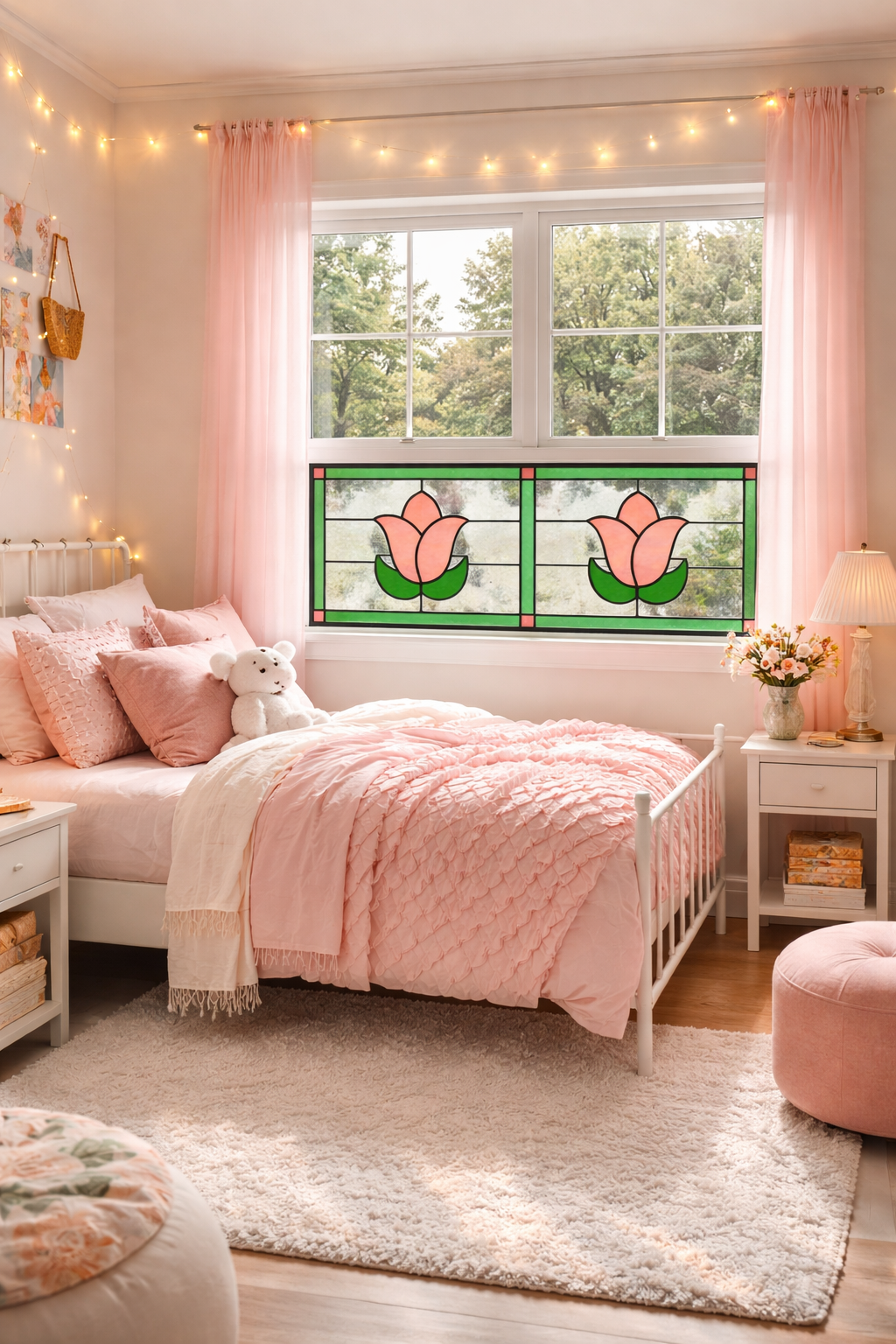 The Twin Tulips Stained Glass Window Transom - 321A - Image 7