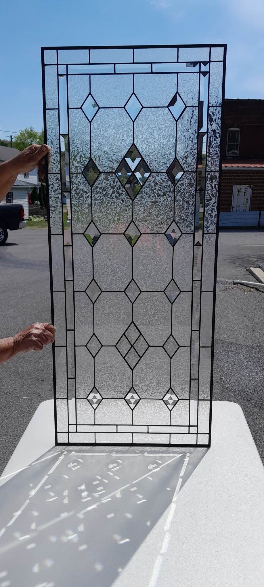 Handcrafted Geometric Stained Glass and Beveled Diamond Panel for Elegant Space Window - Soft Natural Light & Timeless Privacy Design W-530 - Image 6