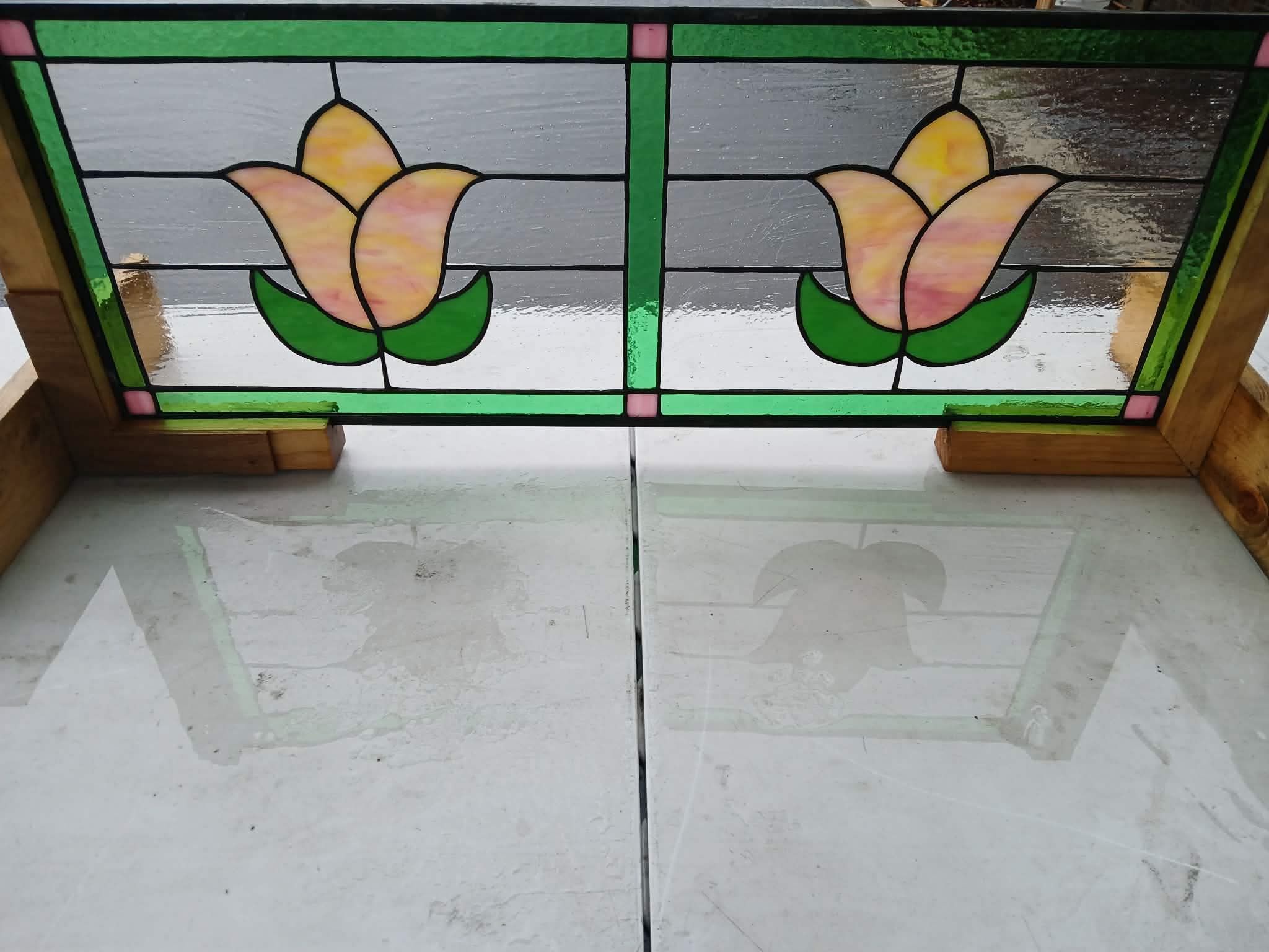 The Twin Tulips Stained Glass Window Transom - 321A - Image 6