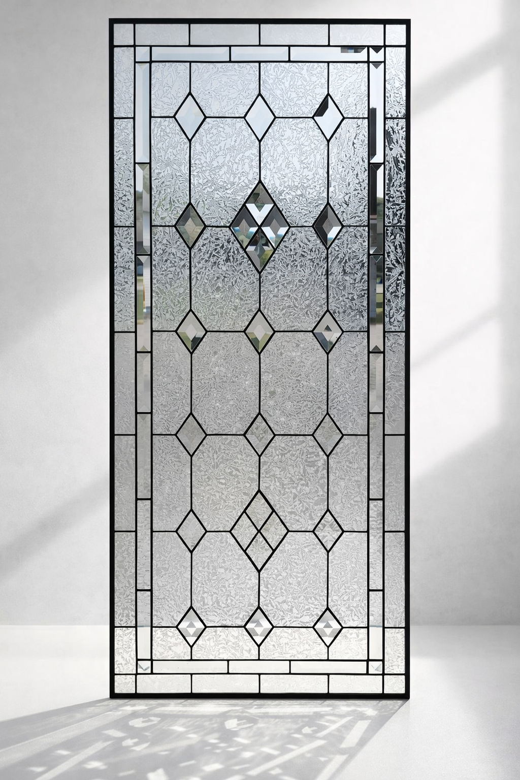 Handcrafted Geometric Stained Glass and Beveled Diamond Panel for Elegant Space Window - Soft Natural Light & Timeless Privacy Design W-530 - Image 4