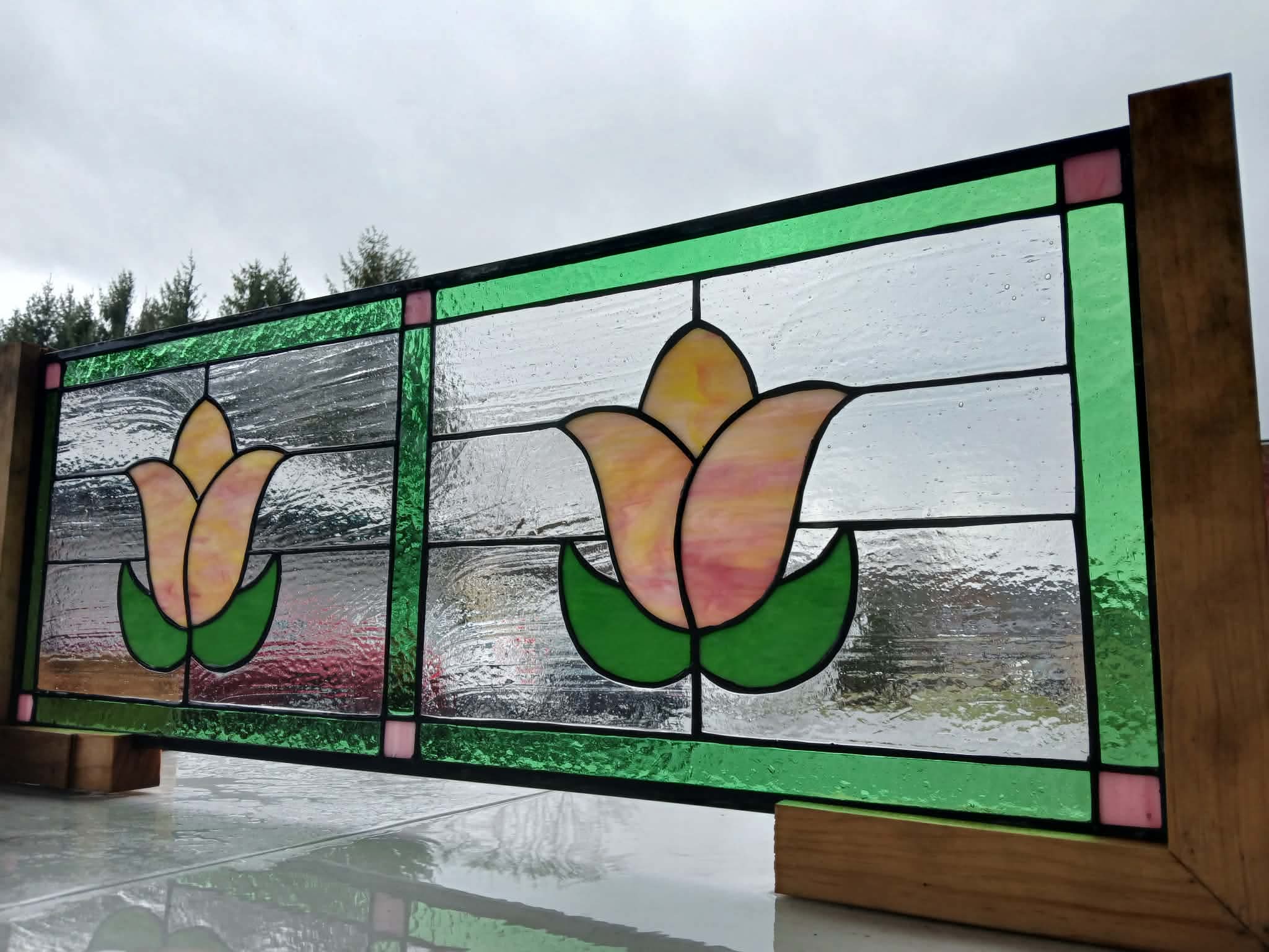 The Twin Tulips Stained Glass Window Transom - 321A - Image 2