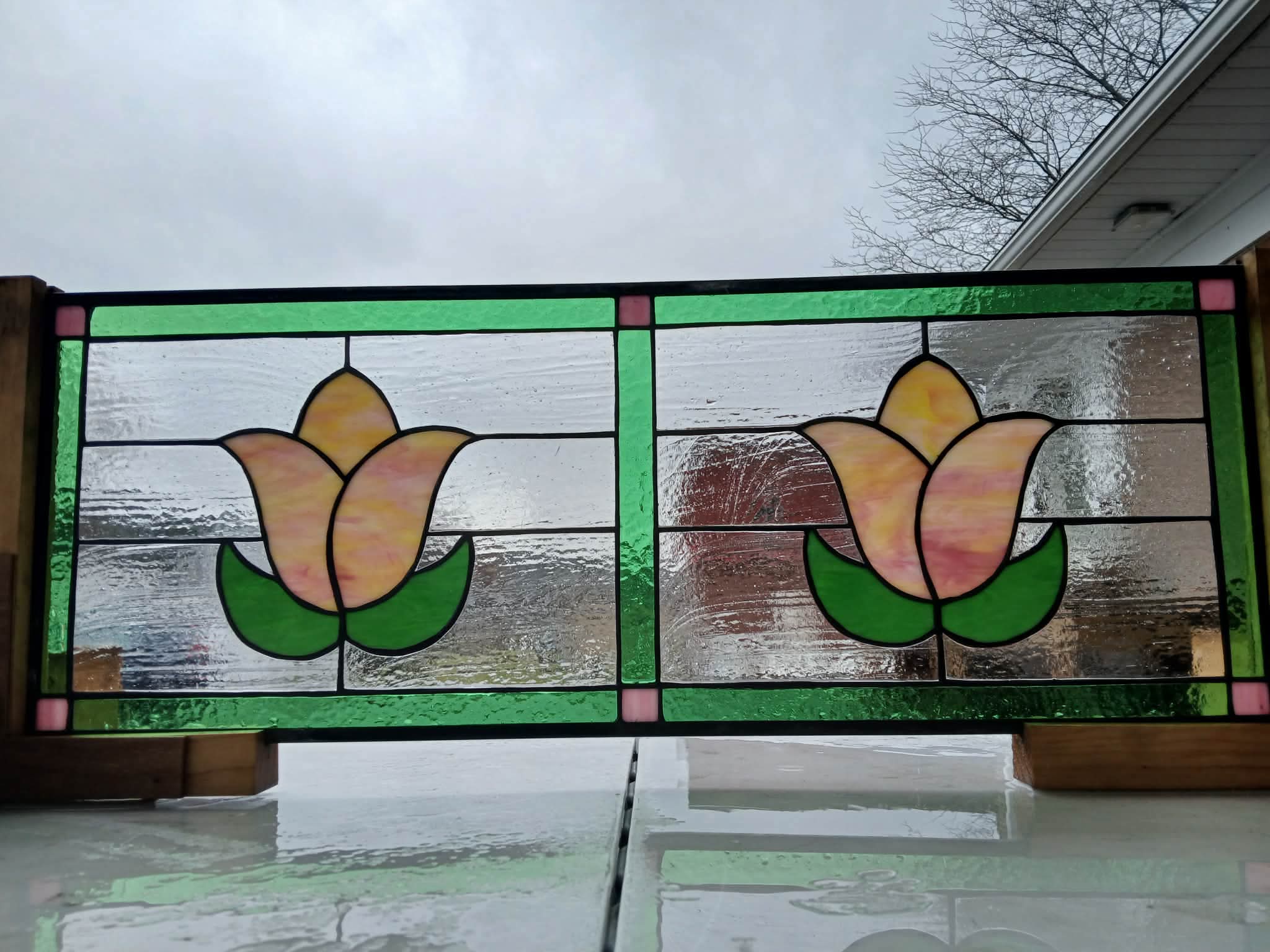 The Twin Tulips Stained Glass Window Transom - 321A - Image 3