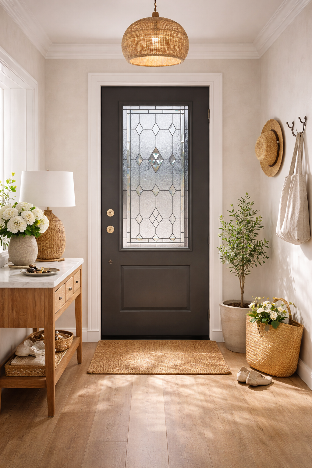 Handcrafted Geometric Stained Glass and Beveled Diamond Panel for Elegant Space Window - Soft Natural Light & Timeless Privacy Design W-530 - Image 5