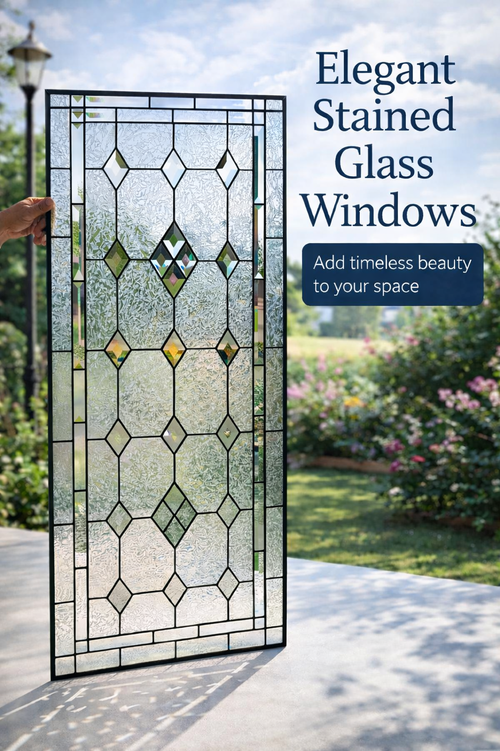 Handcrafted Geometric Stained Glass and Beveled Diamond Panel for Elegant Space Window - Soft Natural Light & Timeless Privacy Design W-530 - Image 3