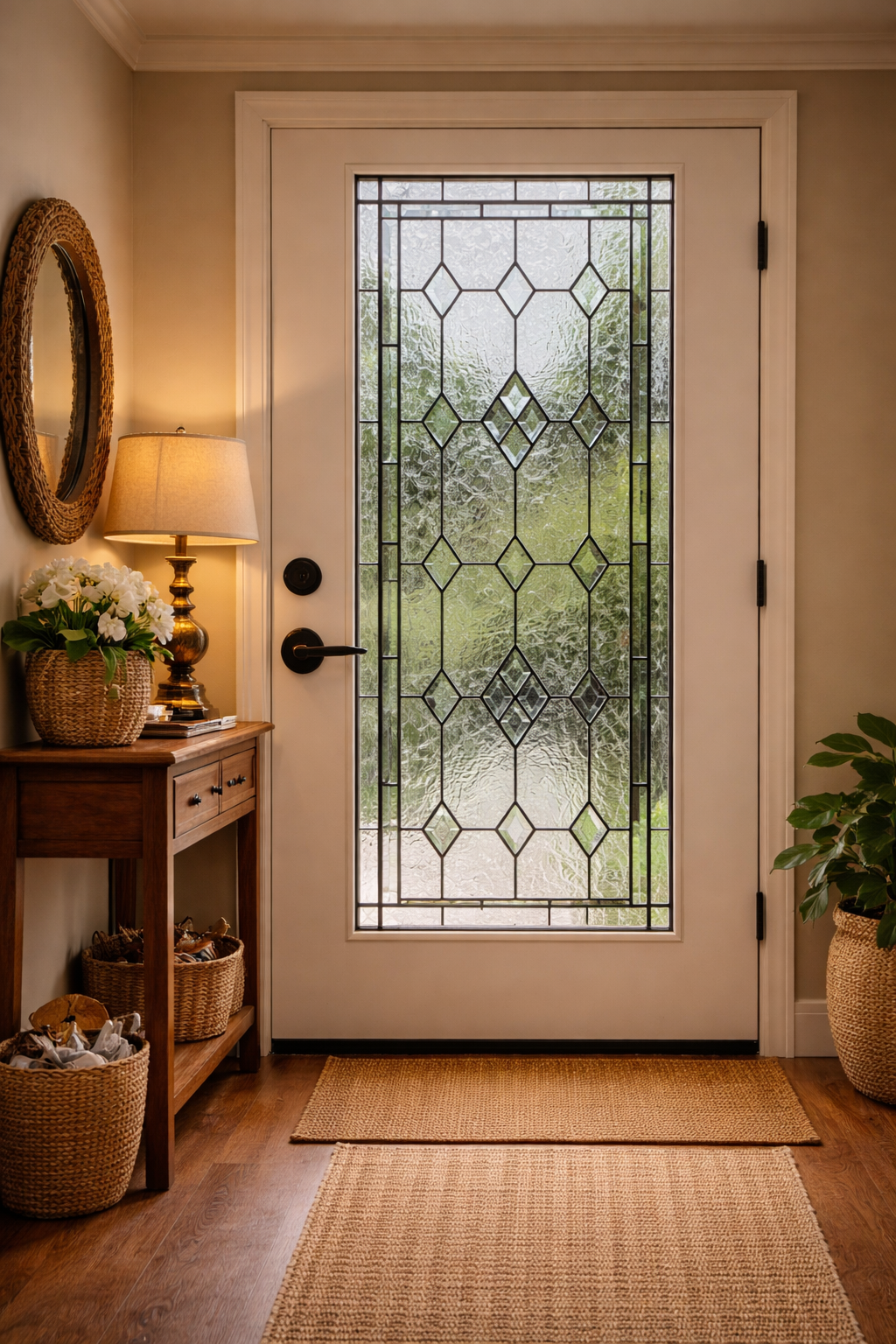 Handcrafted Geometric Stained Glass and Beveled Diamond Panel for Elegant Space Window - Soft Natural Light & Timeless Privacy Design W-530 - Image 7
