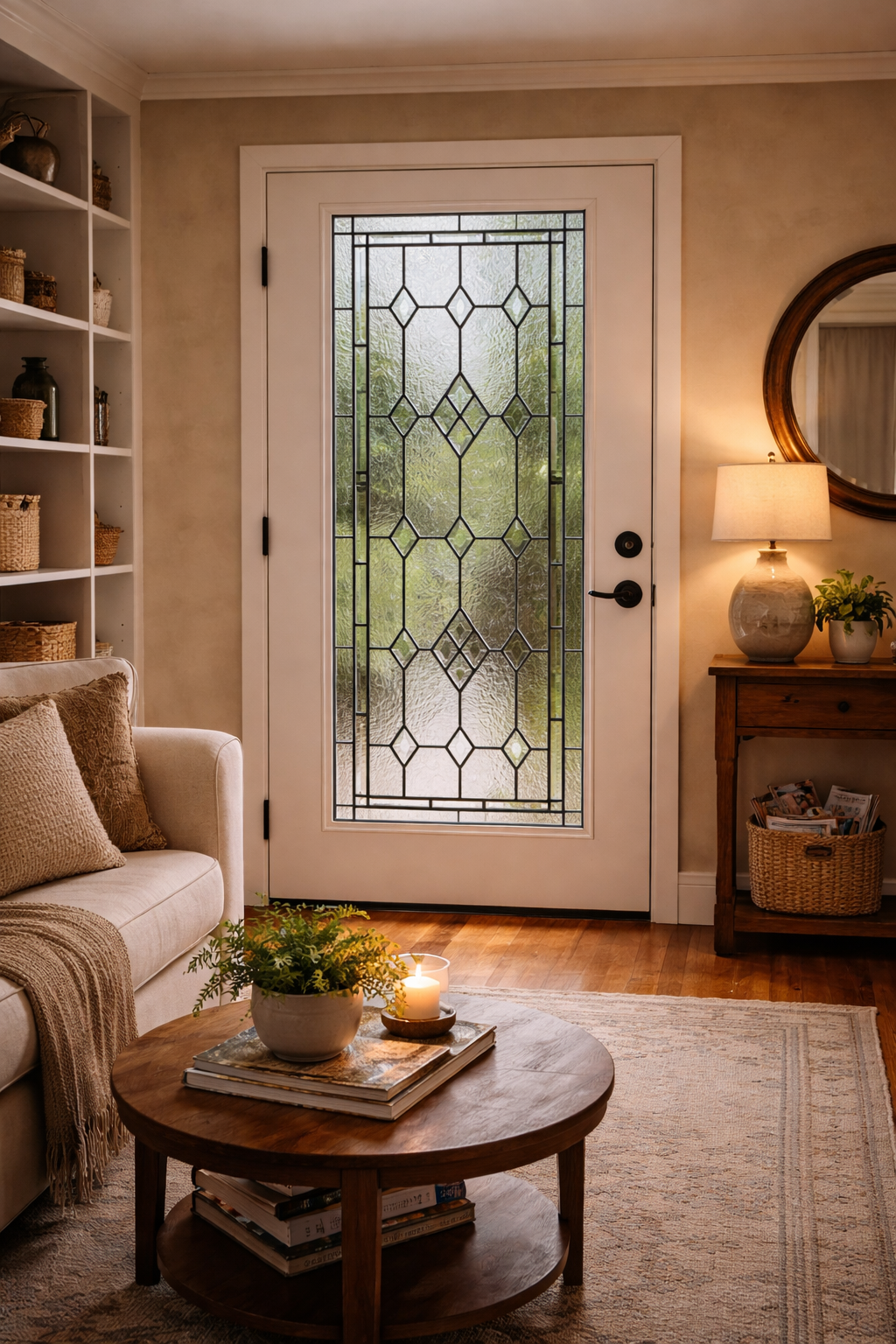 Handcrafted Geometric Stained Glass and Beveled Diamond Panel for Elegant Space Window - Soft Natural Light & Timeless Privacy Design W-530 - Image 8