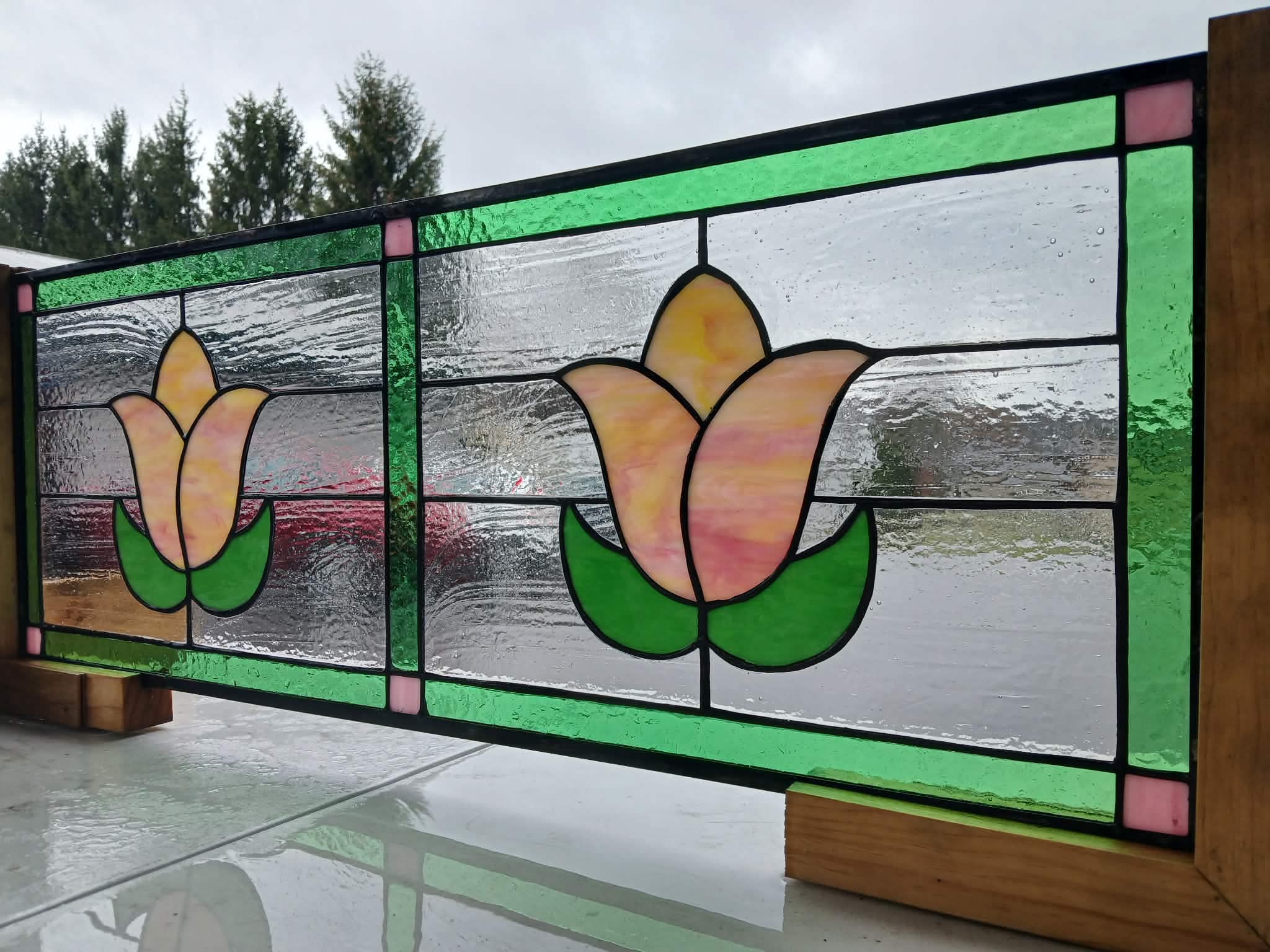 The Twin Tulips Stained Glass Window Transom - 321A - Image 4