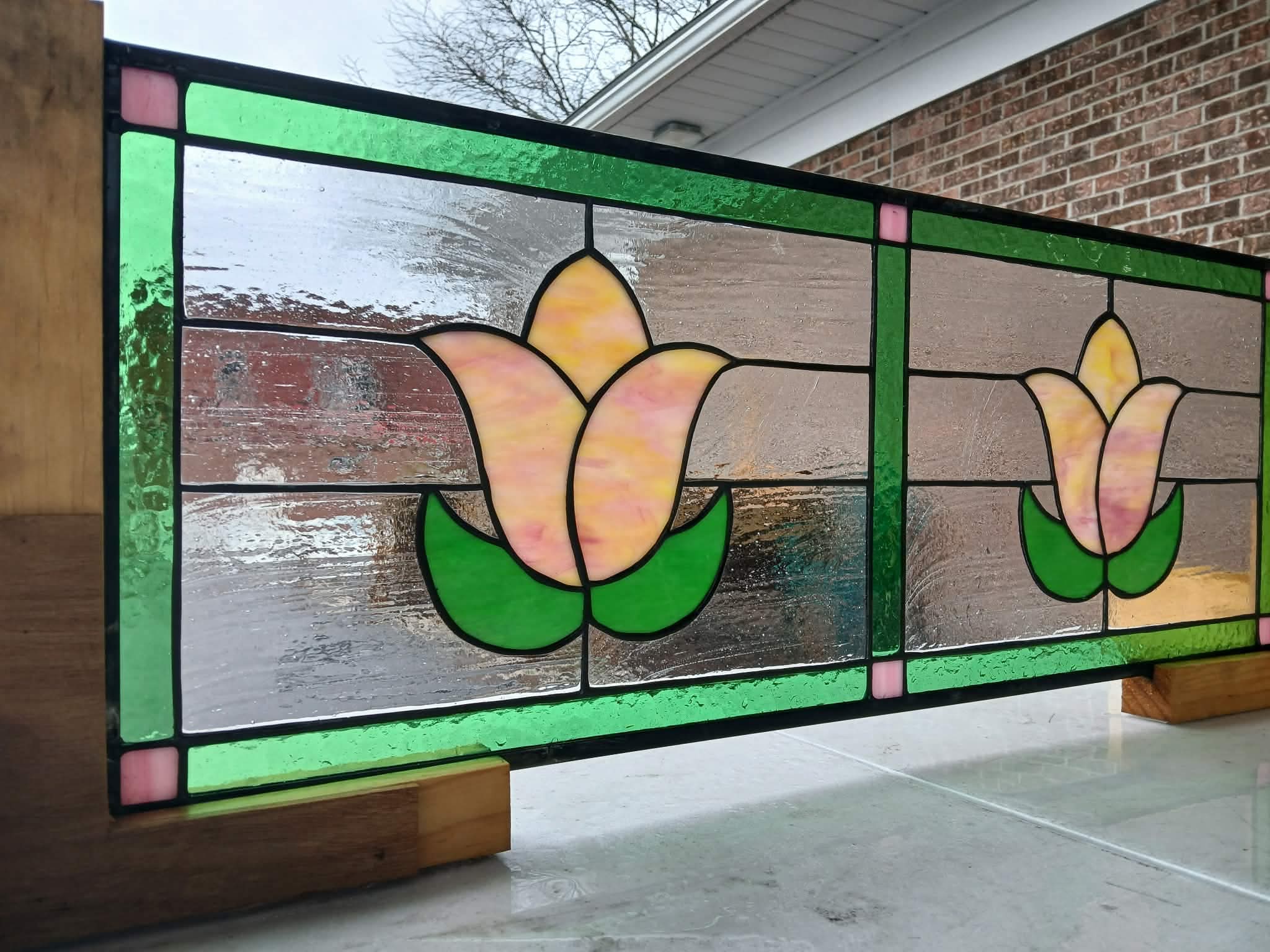 The Twin Tulips Stained Glass Window Transom - 321A - Image 5