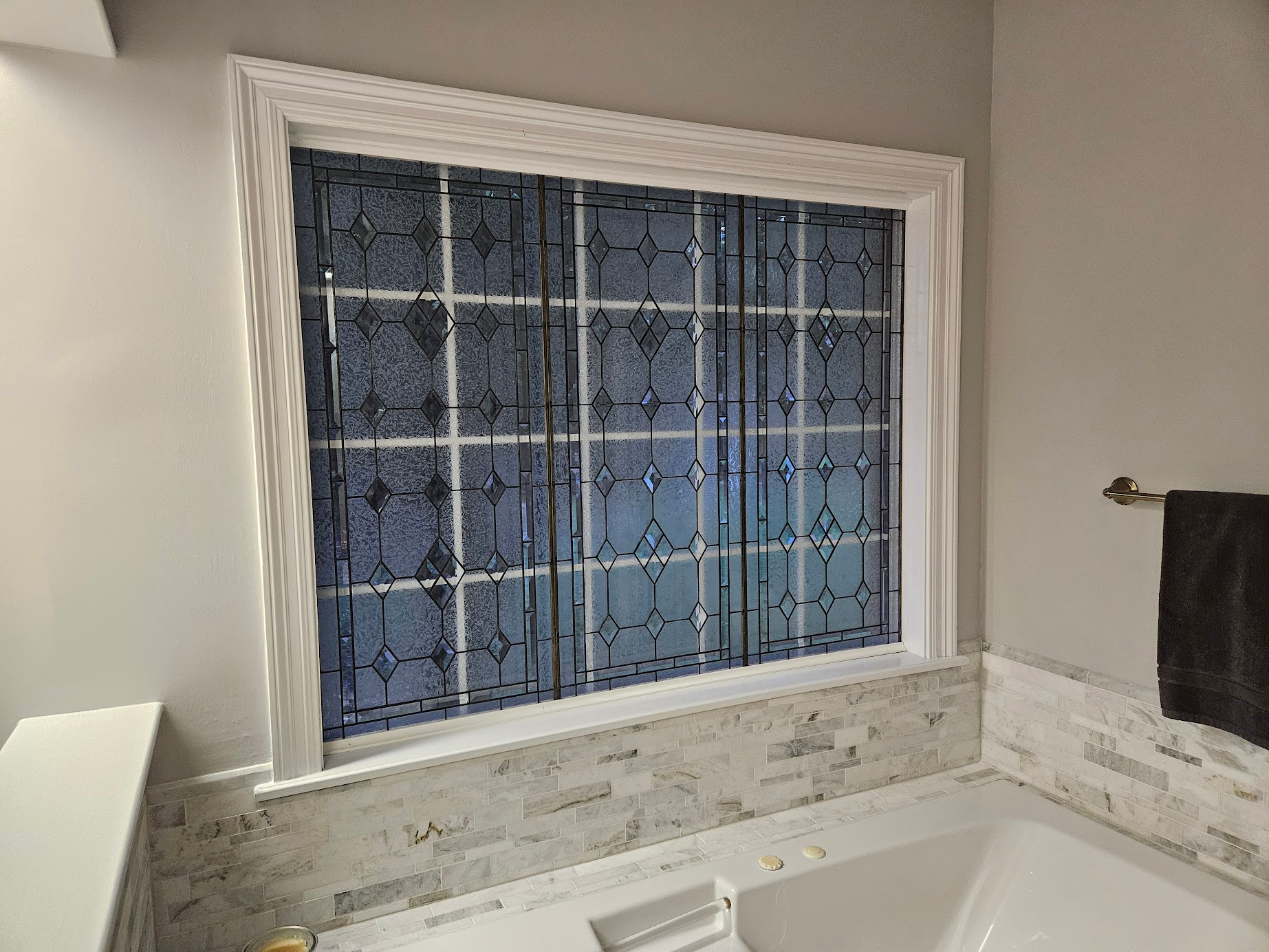 Handcrafted Geometric Stained Glass and Beveled Diamond Panel for Elegant Space Window - Soft Natural Light & Timeless Privacy Design W-530 - Image 10