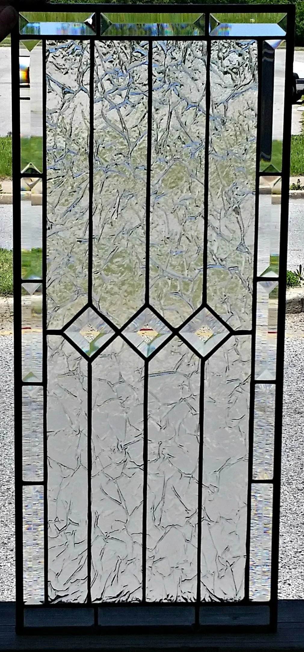Ice & Diamonds: Clear Textured Leaded Stained Glass Kitchen Cabinet Inserts CI-23 - Image 10