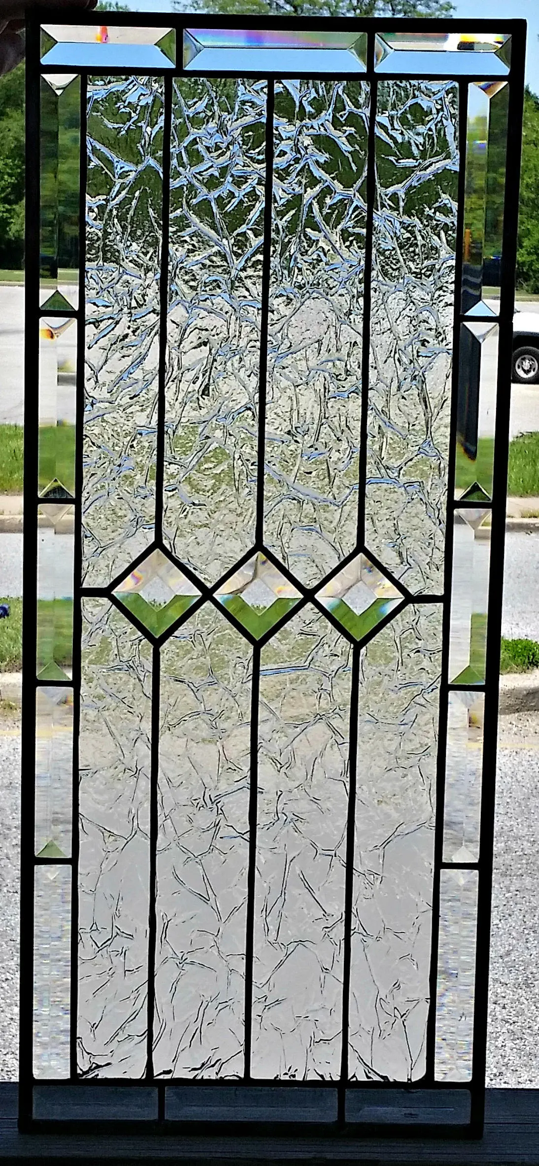 Ice & Diamonds: Clear Textured Leaded Stained Glass Kitchen Cabinet Inserts CI-23 - Image 11