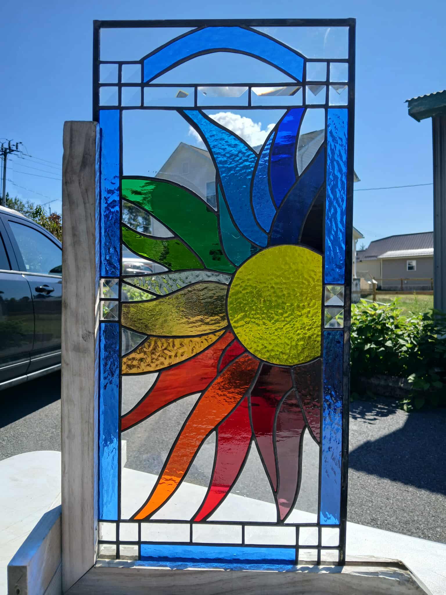 Sunrise in Colors Radiant Spectrum Sunburst Stained Glass Kitchen Cabinet Inserts CI-95 - Image 11