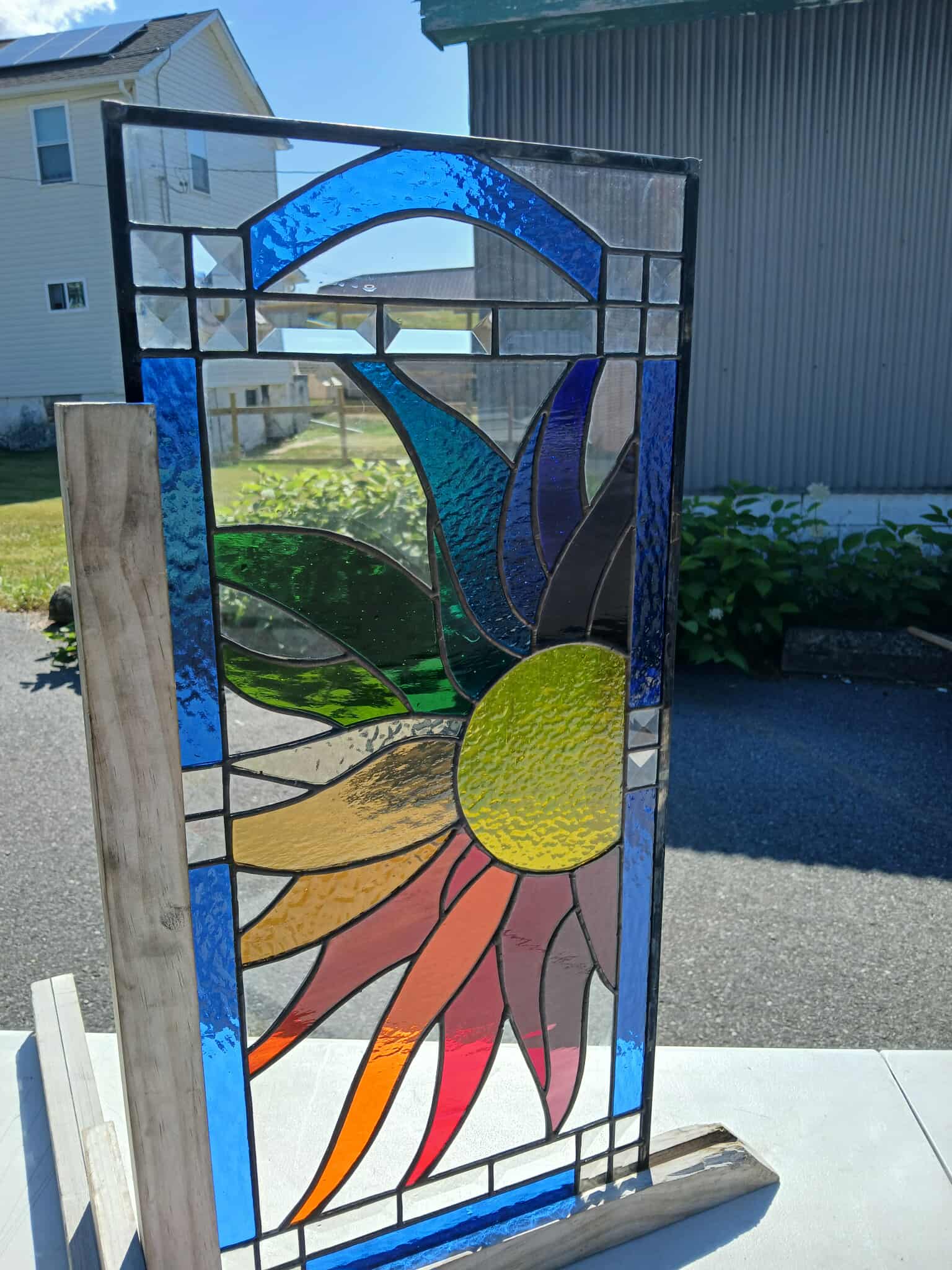 Sunrise in Colors Radiant Spectrum Sunburst Stained Glass Kitchen Cabinet Inserts CI-95 - Image 10