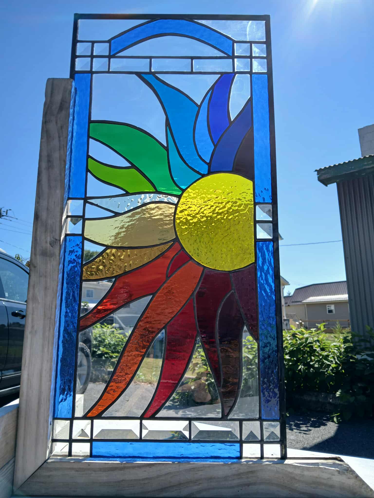 Sunrise in Colors Radiant Spectrum Sunburst Stained Glass Kitchen Cabinet Inserts CI-95 - Image 9
