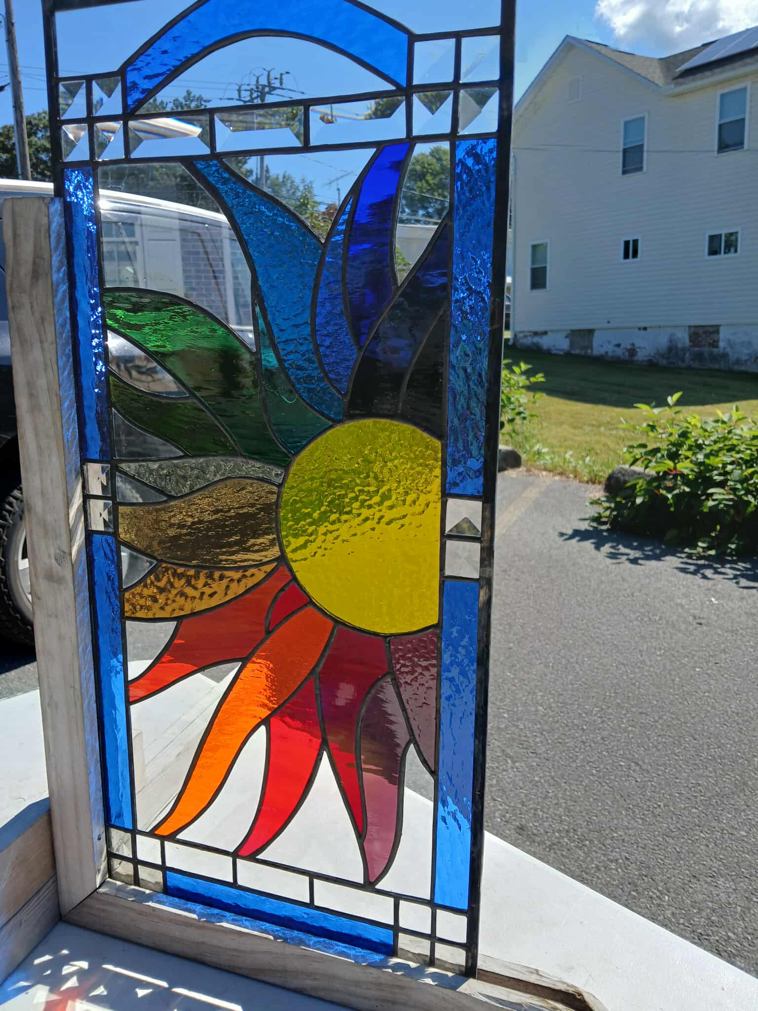 Sunrise in Colors Radiant Spectrum Sunburst Stained Glass Kitchen Cabinet Inserts CI-95 - Image 8