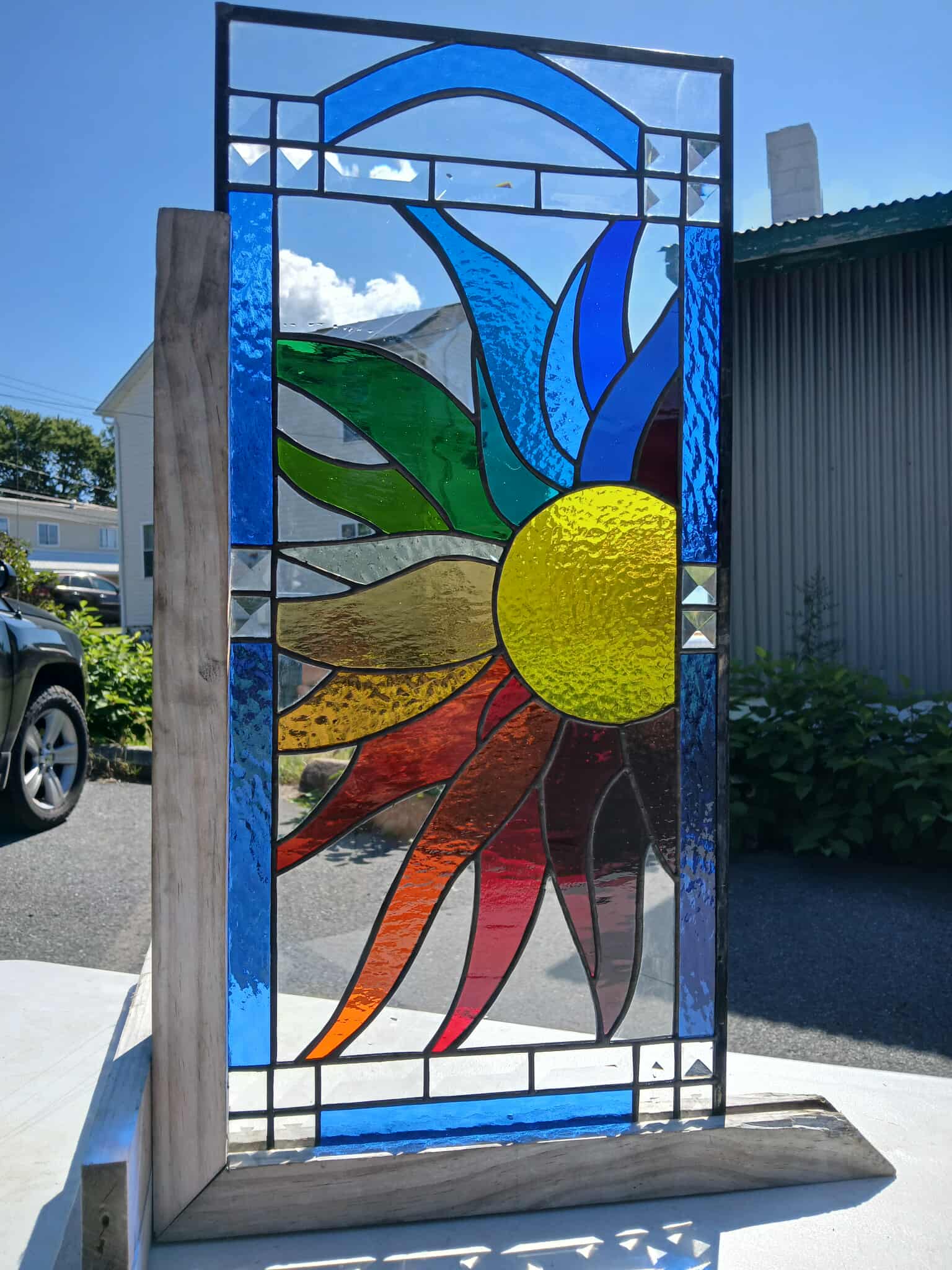 Sunrise in Colors Radiant Spectrum Sunburst Stained Glass Kitchen Cabinet Inserts CI-95 - Image 6