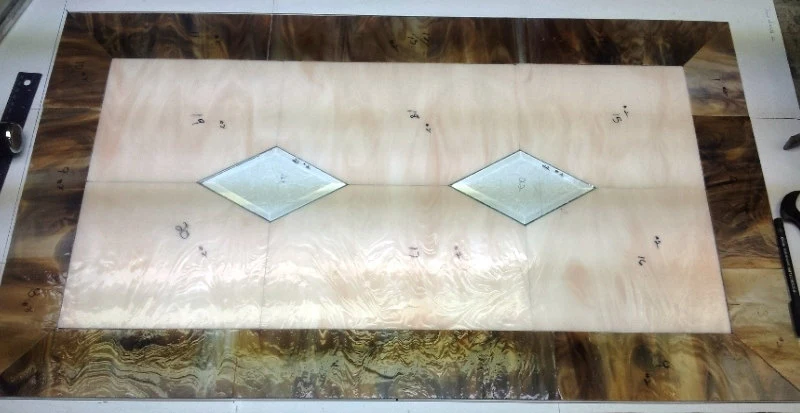 Timeless Symmetry: Champagne & Diamonds Beige Leaded Stained Glass Cabinet Inserts CI-15 - Image 10