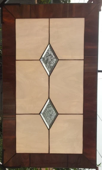 Timeless Symmetry: Champagne & Diamonds Beige Leaded Stained Glass Cabinet Inserts CI-15 - Image 9