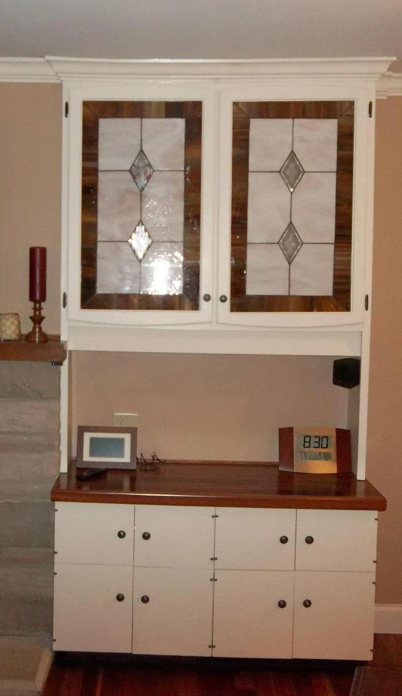 Timeless Symmetry: Champagne & Diamonds Beige Leaded Stained Glass Cabinet Inserts CI-15 - Image 11