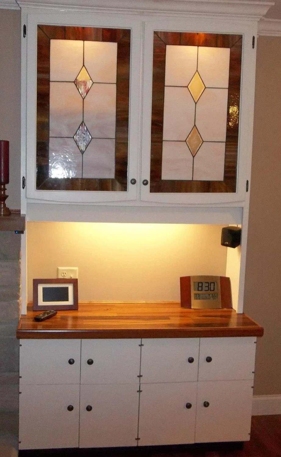 Timeless Symmetry: Champagne & Diamonds Beige Leaded Stained Glass Cabinet Inserts CI-15 - Image 8