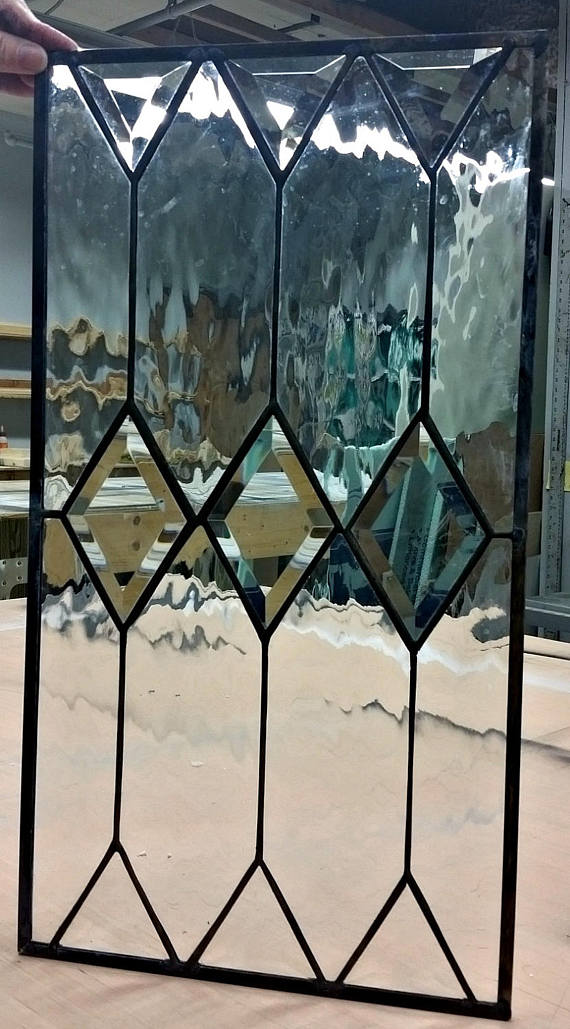 Timeless Clarity: Beveled Diamond Leaded Simplistic Stained Glass Kitchen Cabinet Inserts CI-21 - Image 9