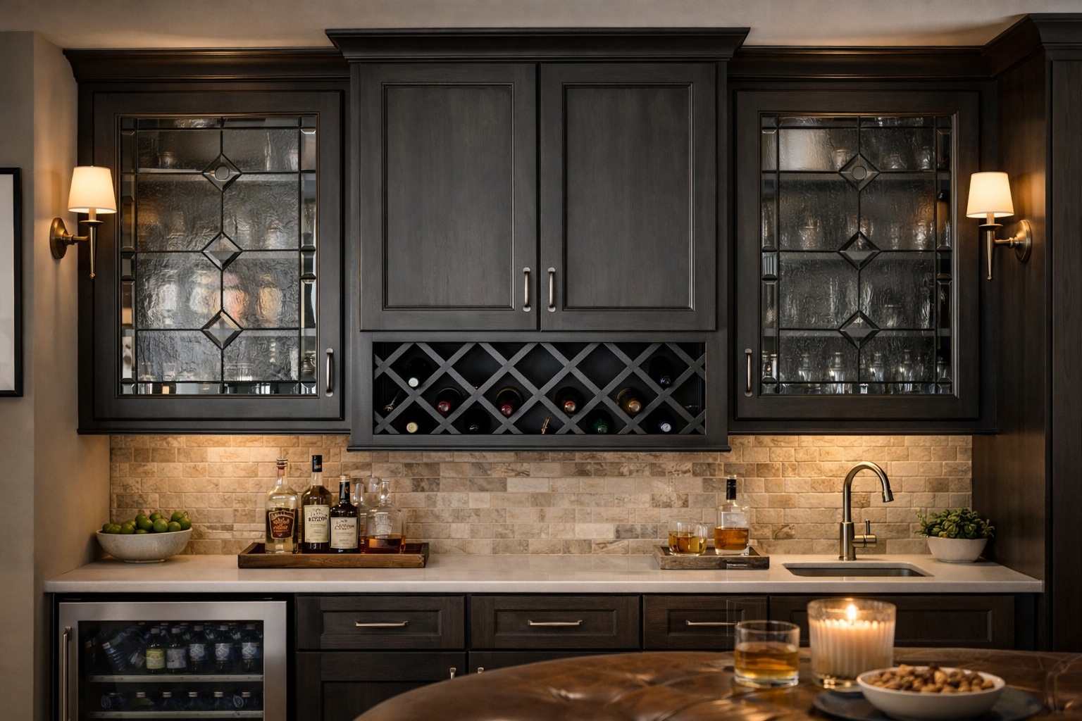 Timeless Clarity: Beveled Diamond Leaded Stained Glass Kitchen Cabinet Inserts CI-14