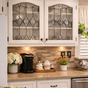 Timeless Clarity: Beveled Diamond Leaded Simplistic Stained Glass Kitchen Cabinet Inserts CI-21