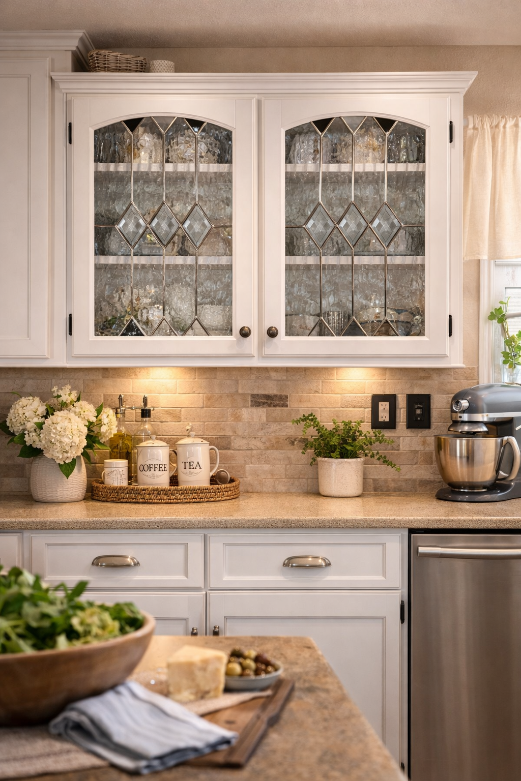 Timeless Clarity: Beveled Diamond Leaded Simplistic Stained Glass Kitchen Cabinet Inserts CI-21 - Image 10