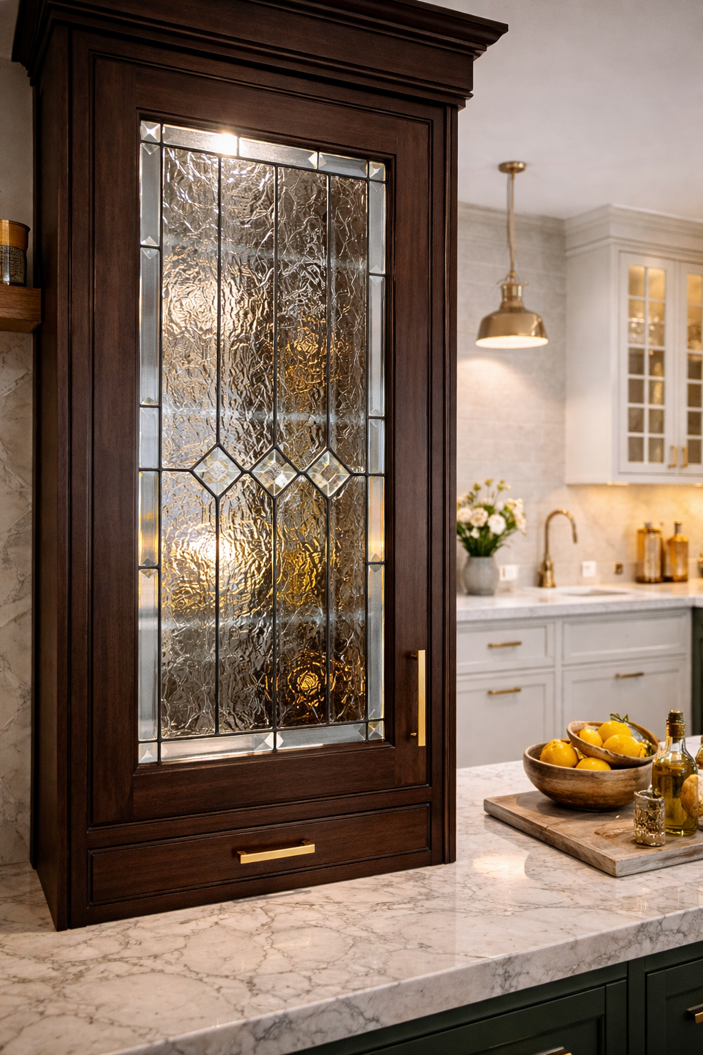 Ice & Diamonds: Clear Textured Leaded Stained Glass Kitchen Cabinet Inserts CI-23 - Image 9