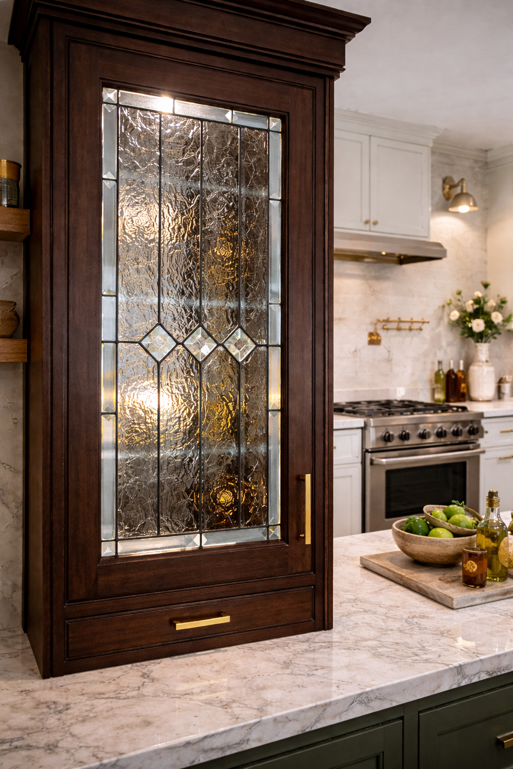 Ice & Diamonds: Clear Textured Leaded Stained Glass Kitchen Cabinet Inserts CI-23 - Image 8