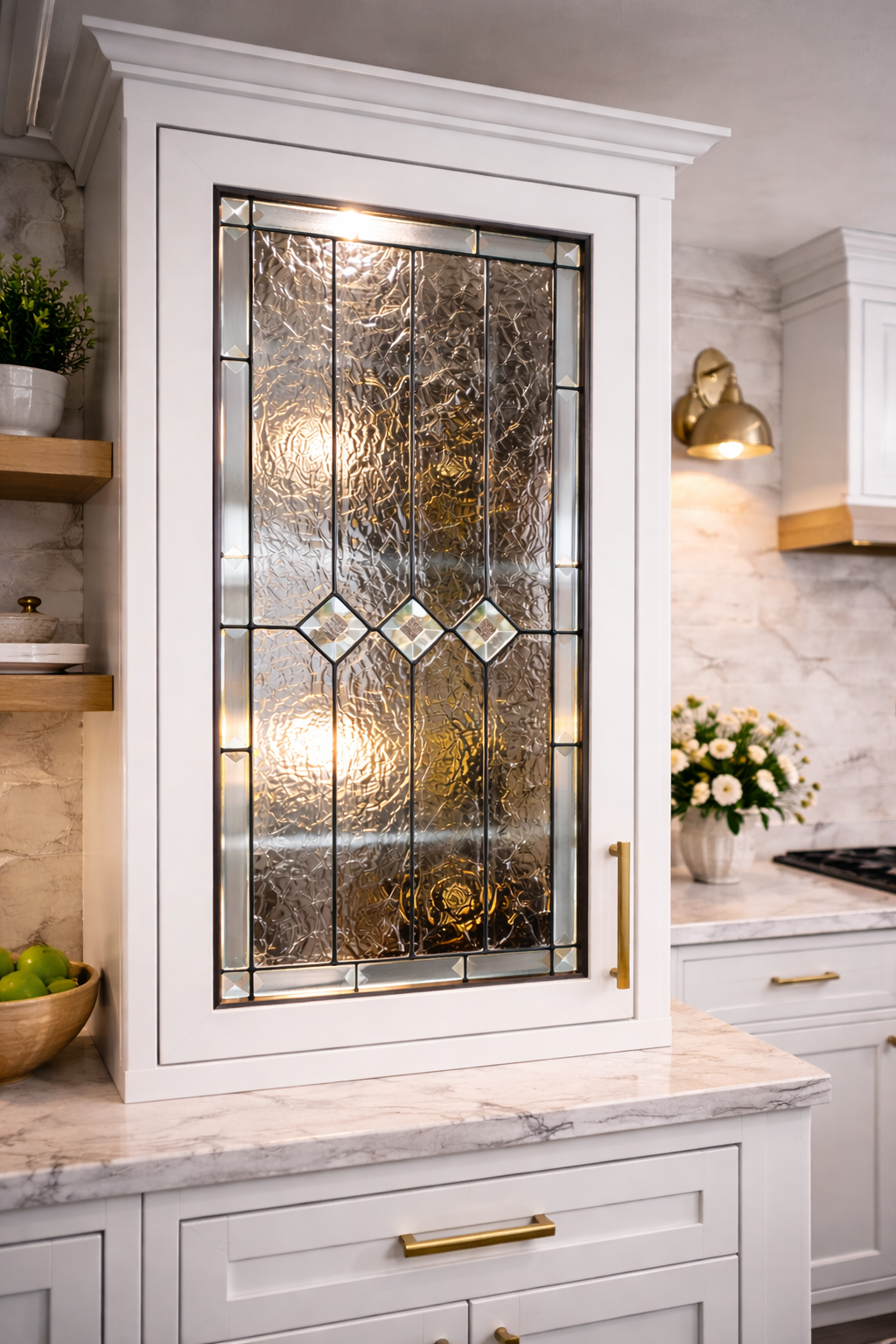 Ice & Diamonds: Clear Textured Leaded Stained Glass Kitchen Cabinet Inserts CI-23 - Image 7