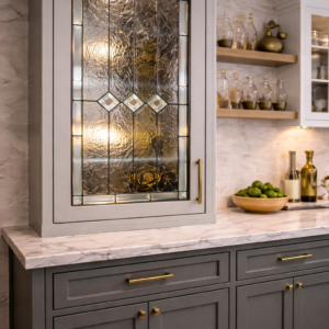 Ice & Diamonds: Clear Textured Leaded Stained Glass Kitchen Cabinet Inserts CI-23