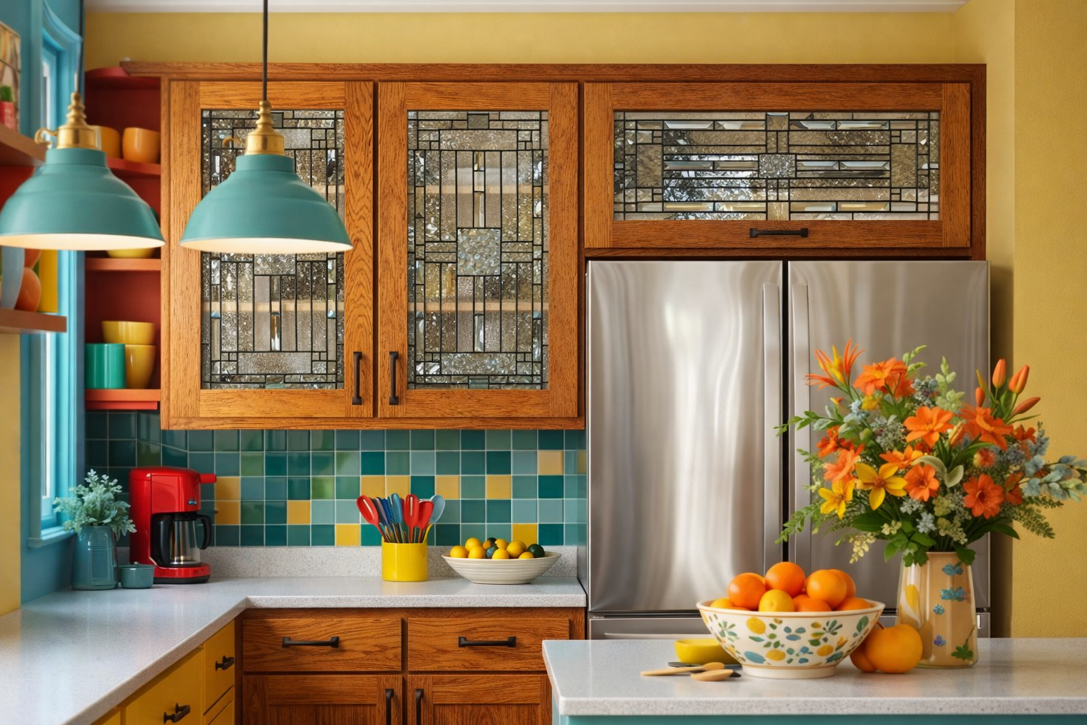 Timeless Clear Beveled Diamond Stained Glass Kitchen Cabinet Inserts CI-89