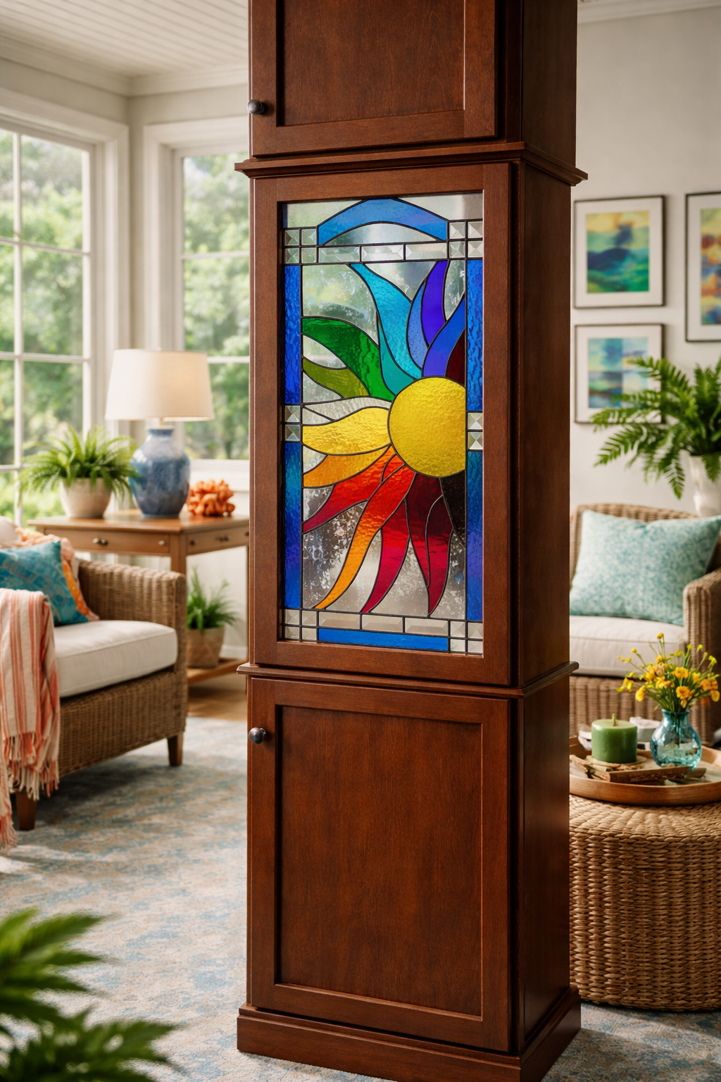 Sunrise in Colors Radiant Spectrum Sunburst Stained Glass Kitchen Cabinet Inserts CI-95 - Image 7