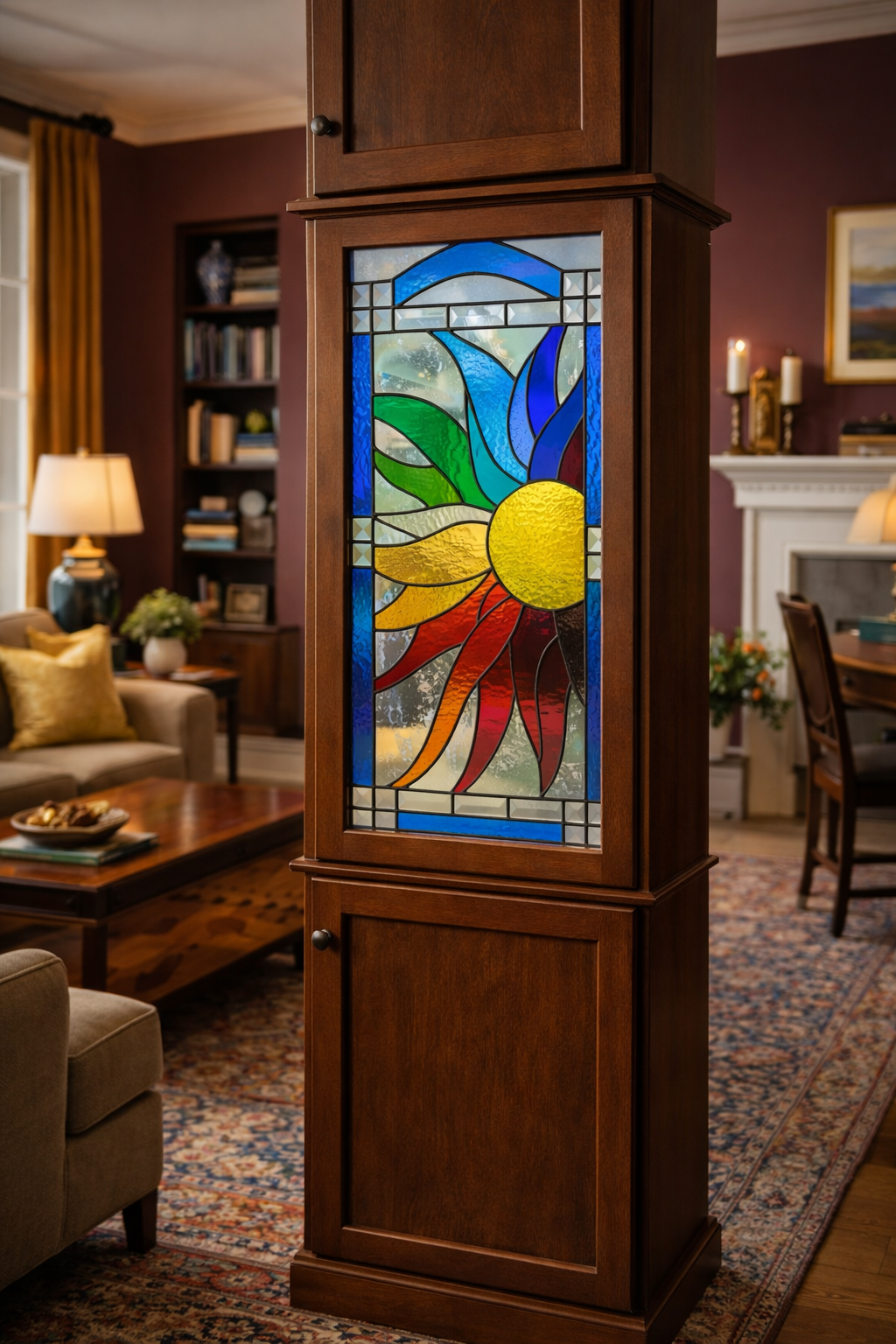 Sunrise in Colors Radiant Spectrum Sunburst Stained Glass Kitchen Cabinet Inserts CI-95 - Image 5