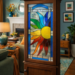 Sunrise in Colors Radiant Spectrum Sunburst Stained Glass Kitchen Cabinet Inserts CI-95