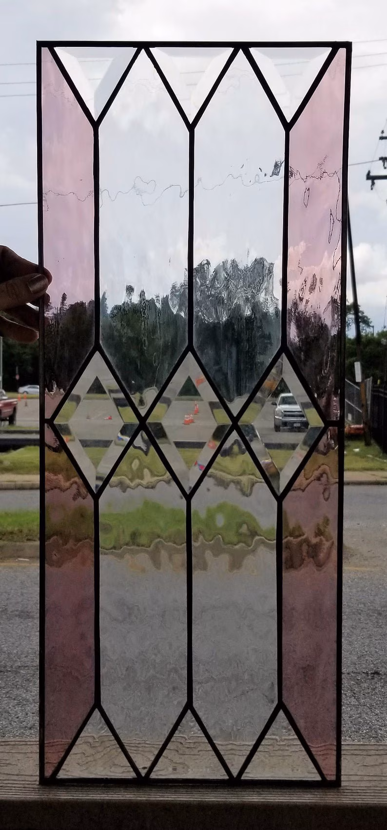 Timeless Clarity: Beveled Diamond Leaded Simplistic Stained Glass Kitchen Cabinet Inserts CI-21 - Image 8
