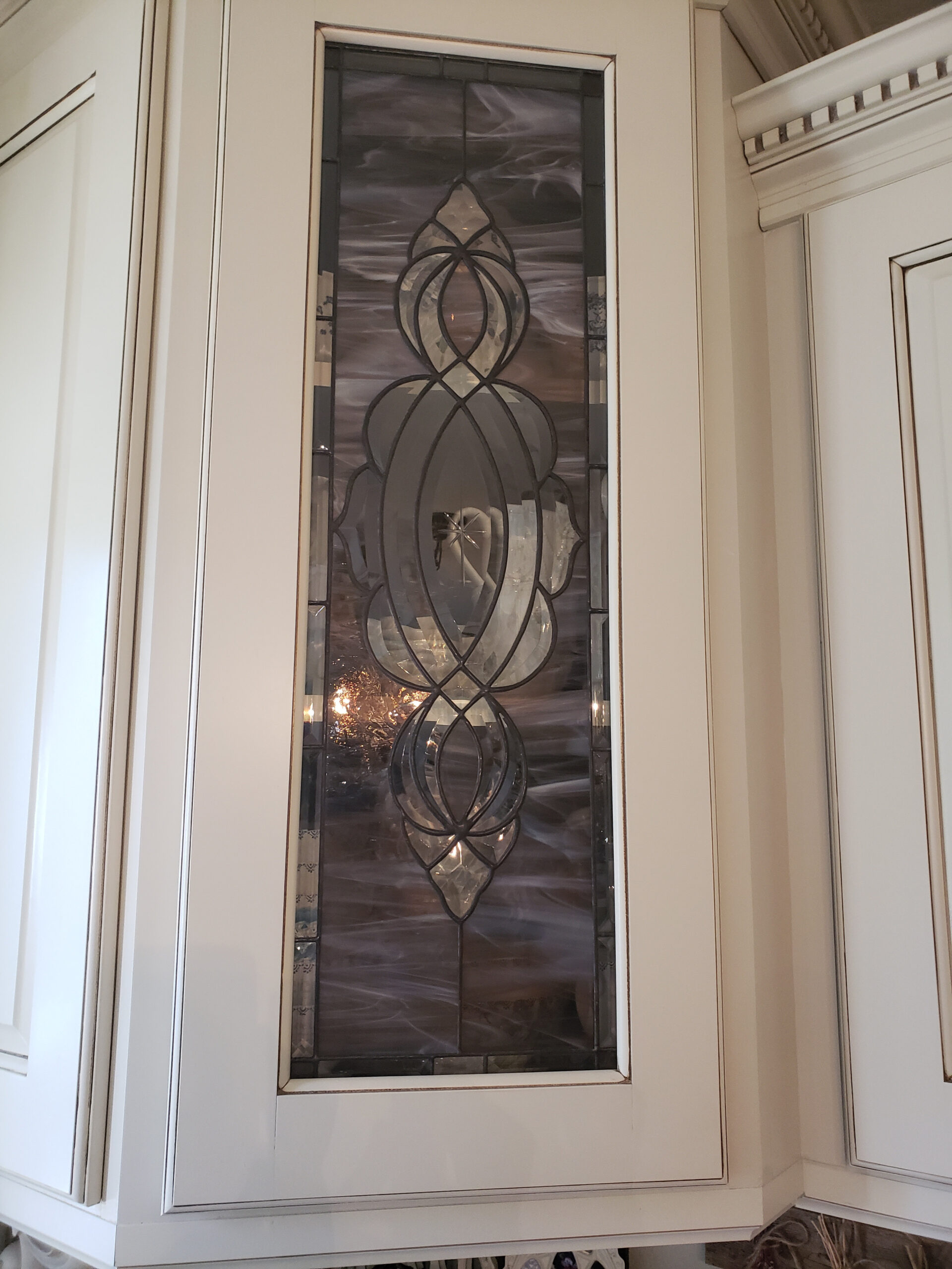 Timeless Symmetry: Beige Opalescent Leaded Stained Glass Cabinet Inserts CI-24 - Image 5