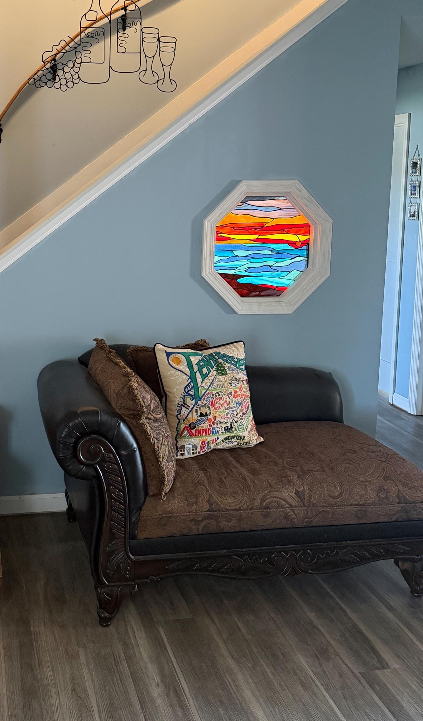 Twilight Horizon: The Octagonal Oceanic Sunset Stained Glass Window W-499 - Image 6
