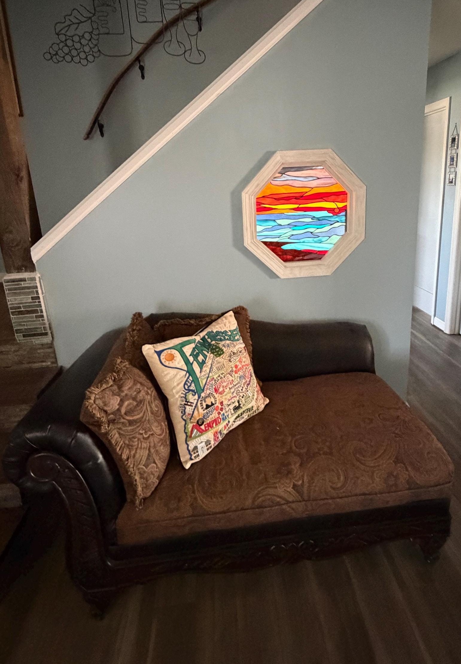 Twilight Horizon: The Octagonal Oceanic Sunset Stained Glass Window W-499 - Image 4