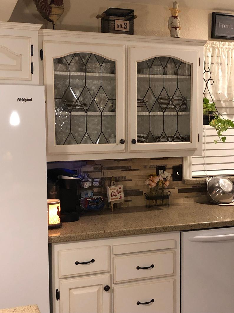 Timeless Clarity: Beveled Diamond Leaded Simplistic Stained Glass Kitchen Cabinet Inserts CI-21 - Image 7