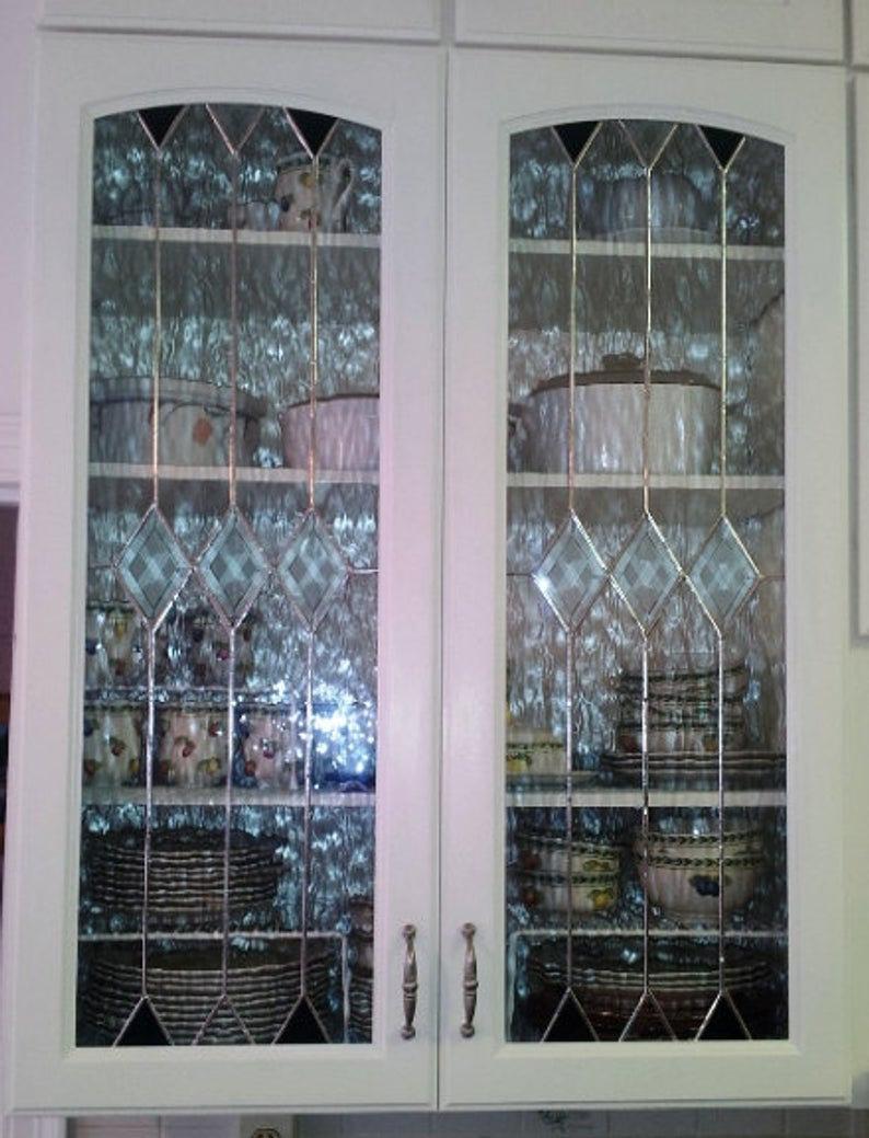 Timeless Clarity: Beveled Diamond Leaded Simplistic Stained Glass Kitchen Cabinet Inserts CI-21 - Image 6