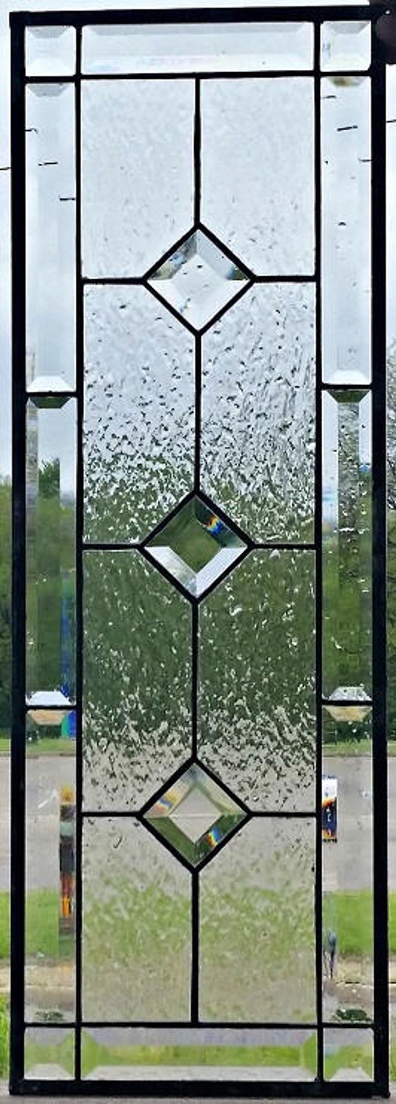 Timeless Clarity: Beveled Diamond Leaded Stained Glass Kitchen Cabinet Inserts CI-14 - Image 10