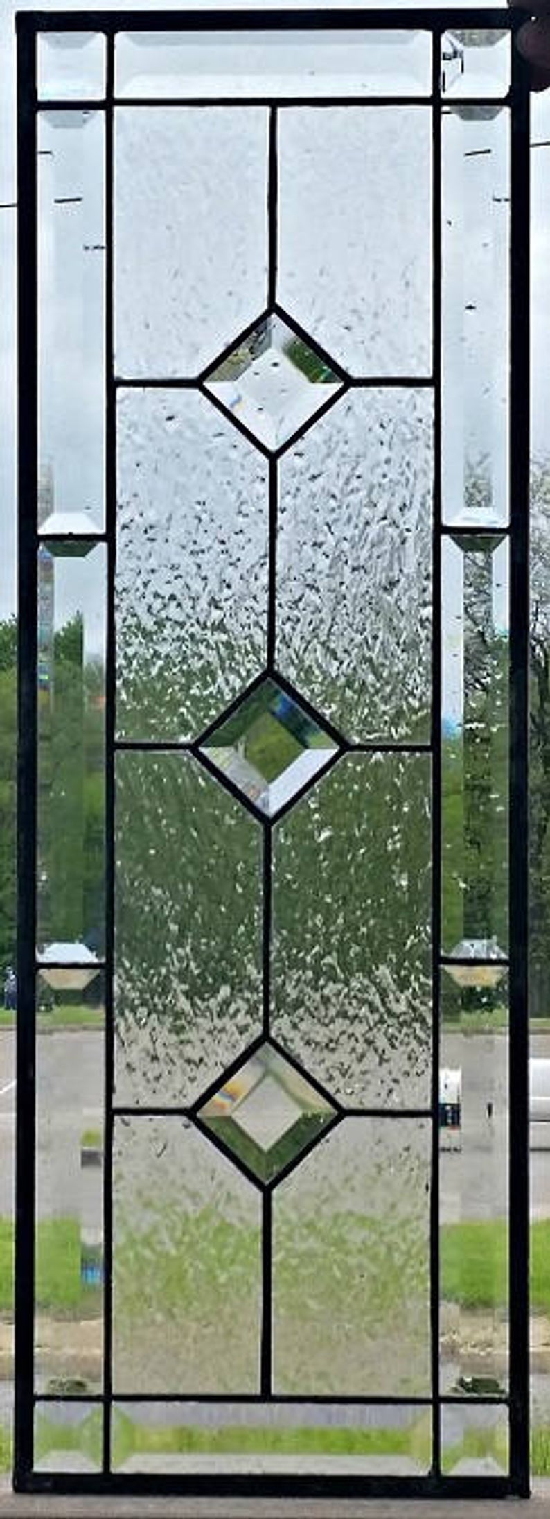 Timeless Clarity: Beveled Diamond Leaded Stained Glass Kitchen Cabinet Inserts CI-14 - Image 9