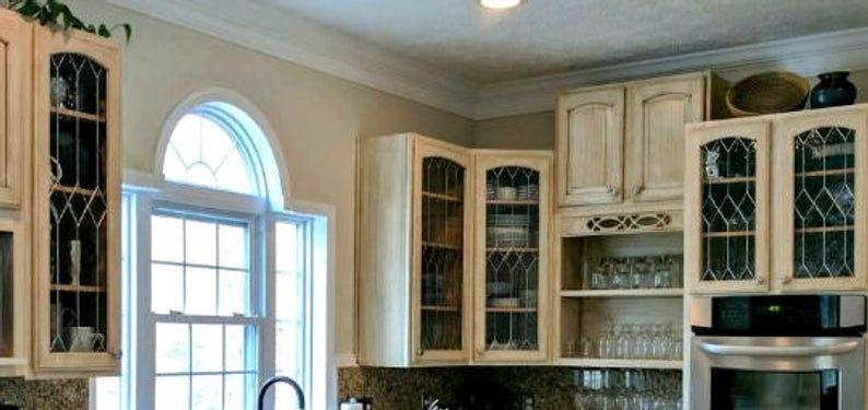 Timeless Clarity: Beveled Diamond Leaded Simplistic Stained Glass Kitchen Cabinet Inserts CI-21 - Image 3