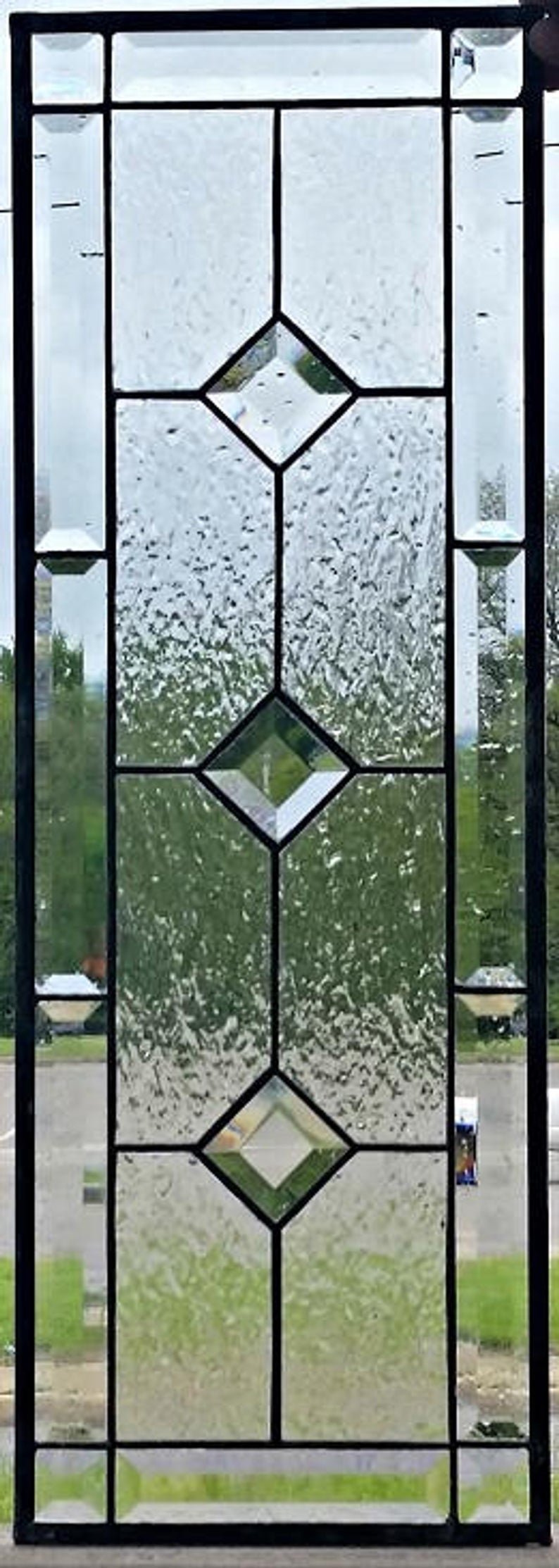 Timeless Clarity: Beveled Diamond Leaded Stained Glass Kitchen Cabinet Inserts CI-14 - Image 8