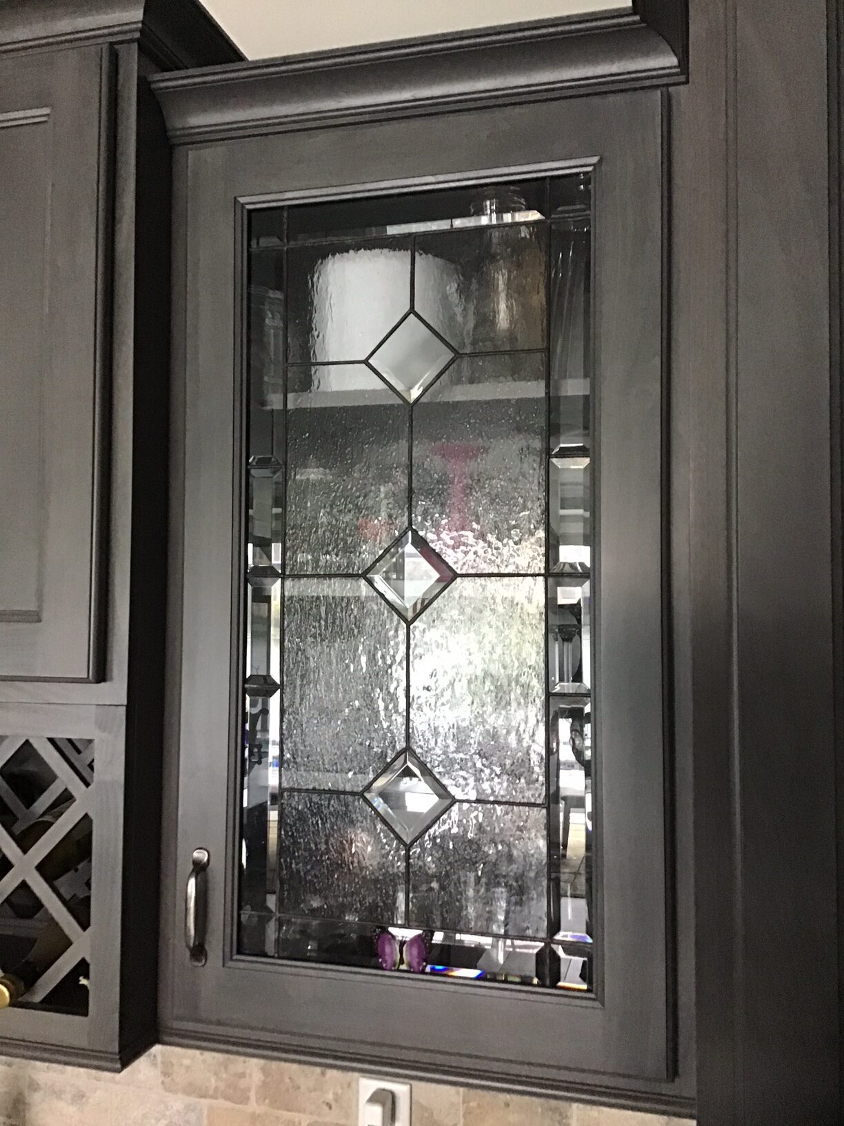 Timeless Clarity: Beveled Diamond Leaded Stained Glass Kitchen Cabinet Inserts CI-14 - Image 3